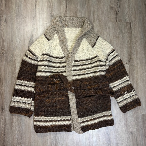 The Unbranded Brand Other - Wool Cargidan Heavyweight Thick Small Medium Brown Knit Shawl Collar